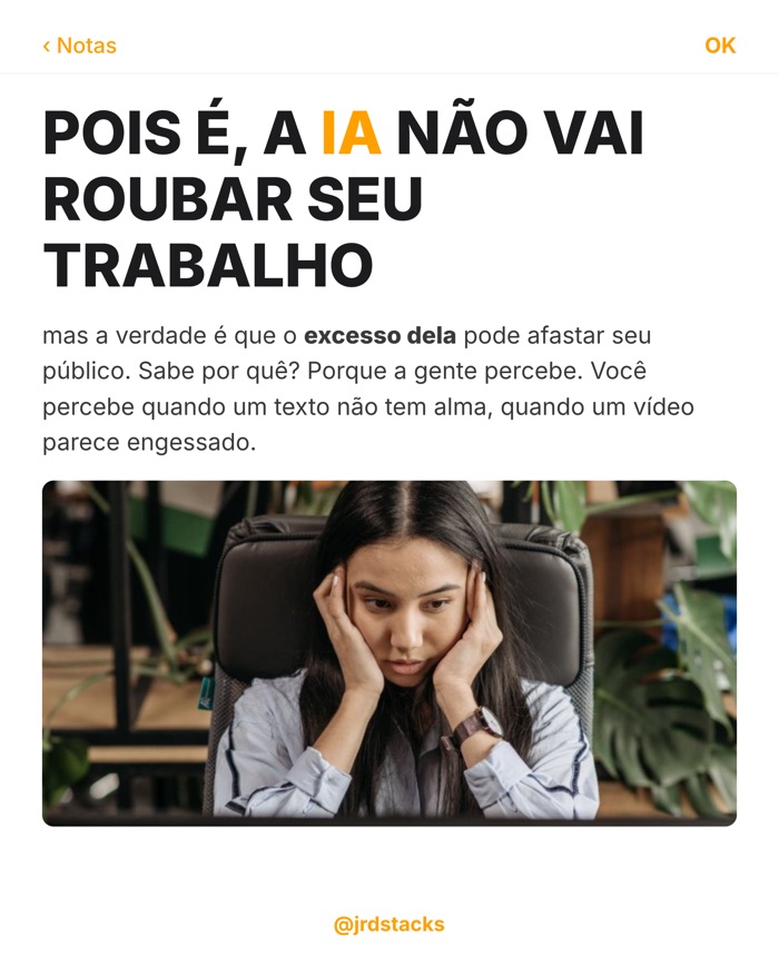 Carrossel estilo nota de iPhone criado no Puro Suco da IA